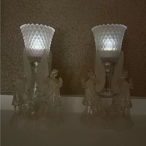 Vintage Acrylic Angel Candle Holders with Frosted Wings
